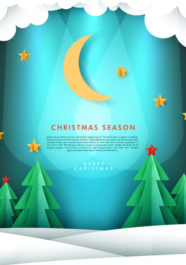 创意剪纸风圣诞节圣诞树圣诞老人麋鹿雪花3D立体海报PSD/AI素材模板【028】